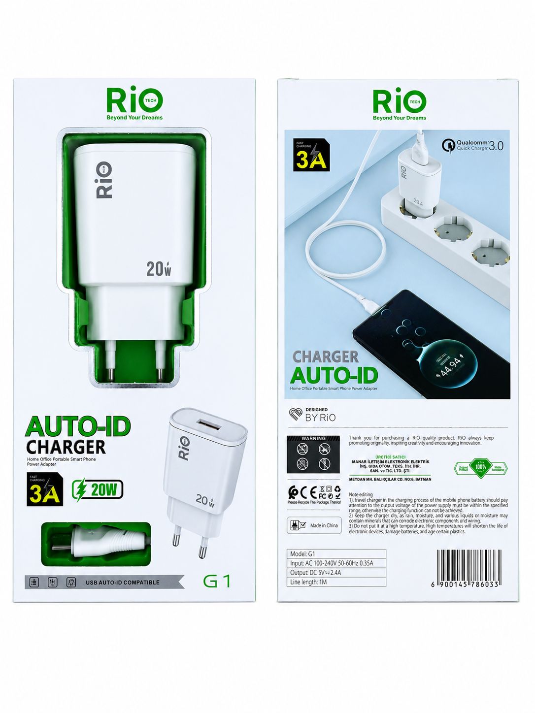 Rio G1 20W Auto-ID Şarj Adaptörü