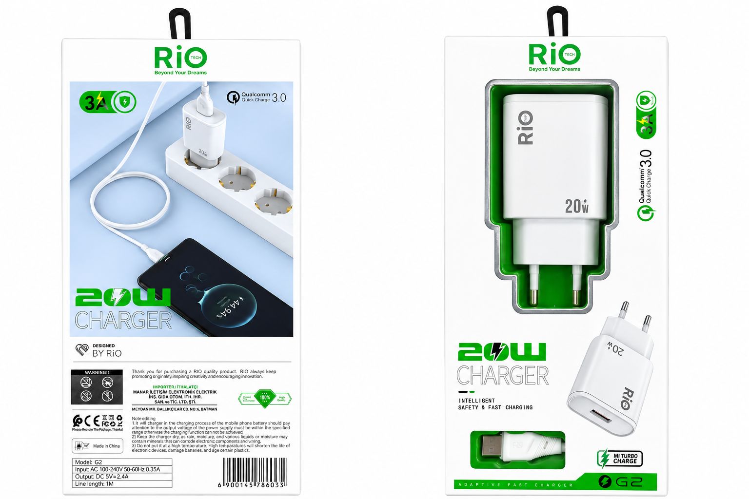 Rio G2 20W Auto-ID Hızlı Şarj Adaptörü
