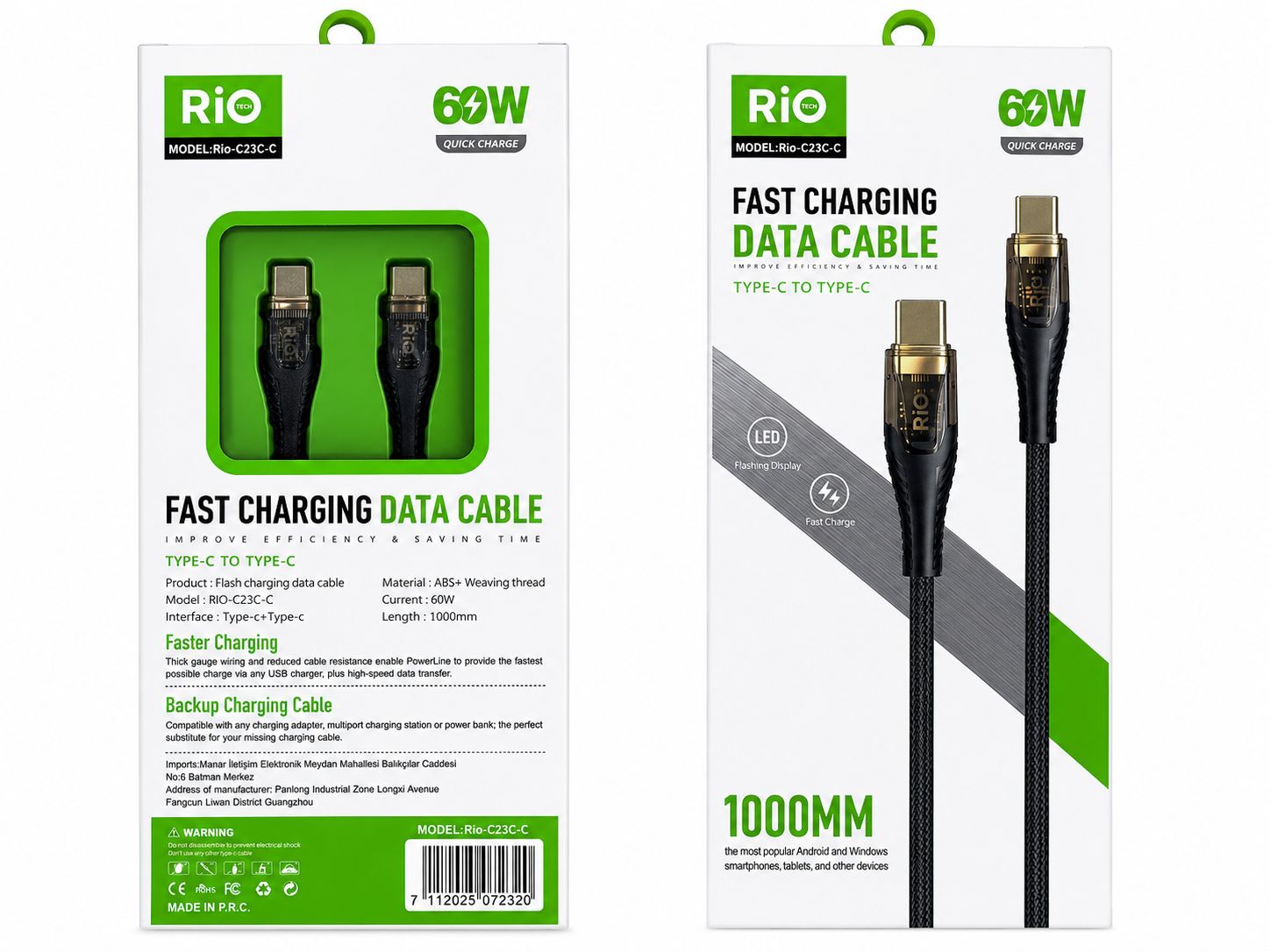 Rio C23C-C Type-C to Type-C 60W Kablo