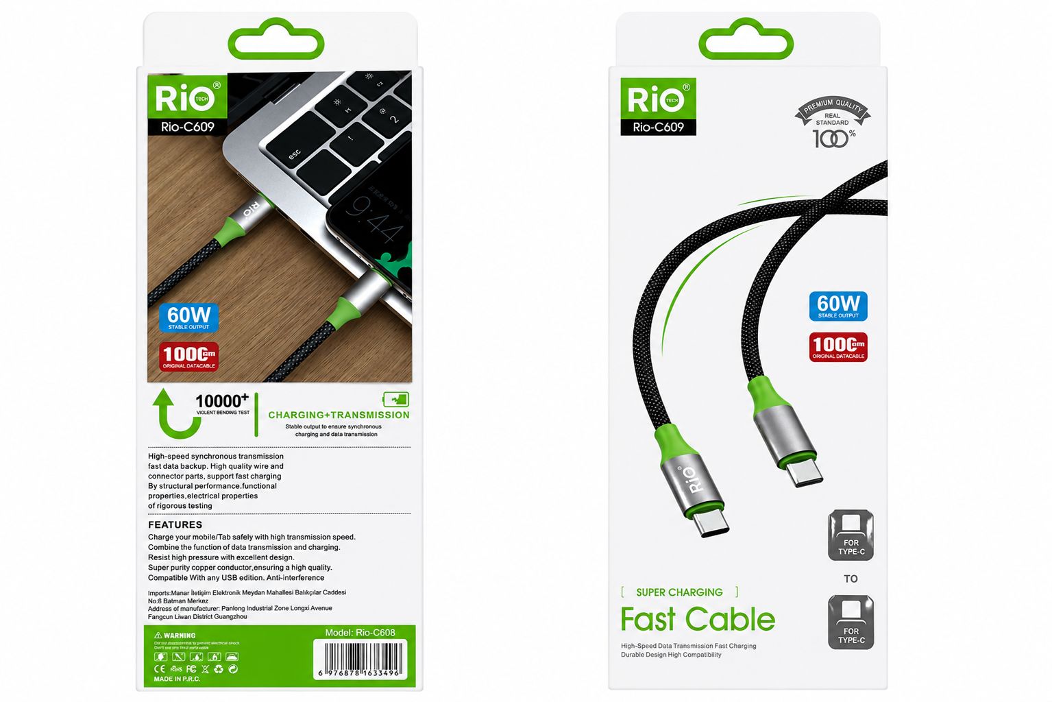 Rio C608 Type-C to Type-C 60W Kablo