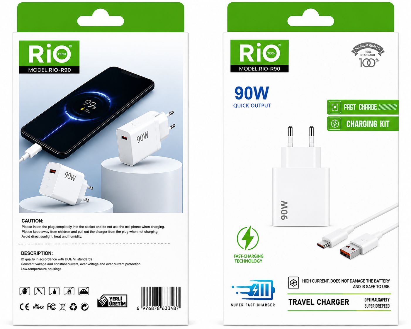 Rio R90 90W Quick Output Şarj Seti