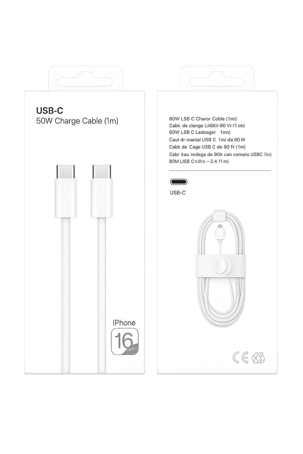 USB-C 50W Şarj Kablosu (1M, Beyaz)