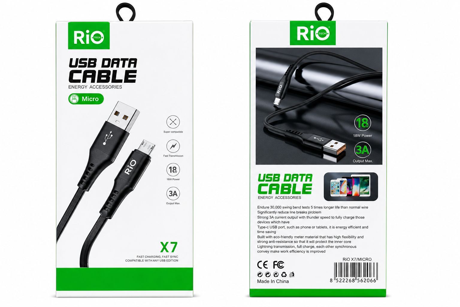 Rio X7 Micro USB Data Cable (18W / 3A)